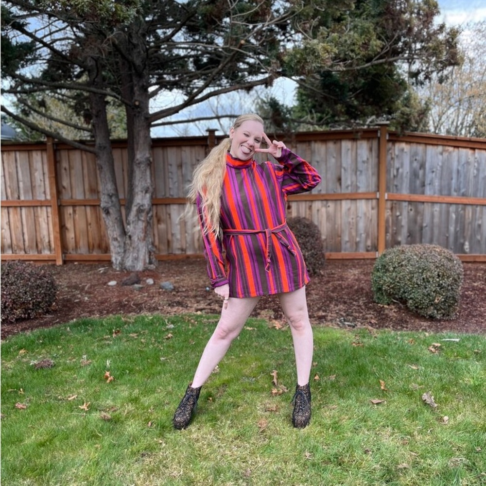 60s Michael Webb for Carlyle Mens Tunic Shirt Striped Brightly Colored